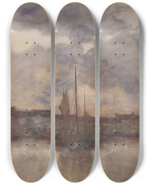 Triptych art skateboard deck of Frantz Binj Evening by Frantz Binje