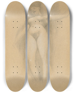 Triptych art skateboard deck of Gustav Klimt Schwebende Vor Dunklem Hintergrund by Gustav Klimt (1862-1918)