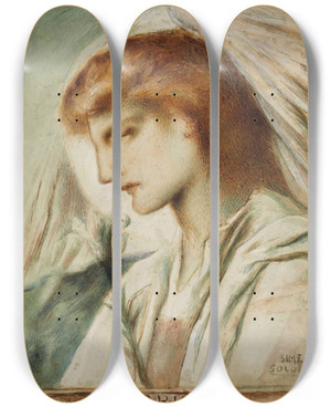 Triptych art skateboard deck of Simeon Solomon The Archangel Gabriel by Simeon Solomon (1840-1905)