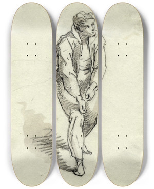 Triptych art skateboard deck of David Humbert De Superville Staande Man In De Weer by David Humbert De Superville (1770-1849)
