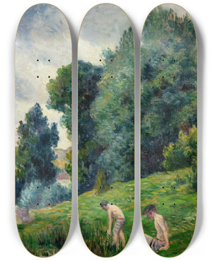 Triptych art skateboard deck of Maximilien Luce Moulineux Les Baigneurs by Maximilien Luce (1858-1941)
