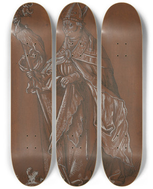Triptych art skateboard deck of Hans Hug Kluber Hl Bischof Ludwig Von Toulouse Nach Hans Baldung by Hans Hug Kluber (1535-1578)