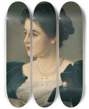 Triptych art skateboard deck of Julius Kronberg Portrtt Irma Von Geijer by Julius Kronberg (1850-1921)