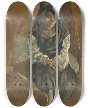Triptych art skateboard deck of Jules Pascin La Princesse Persane by Jules Pascin (1885-1930)