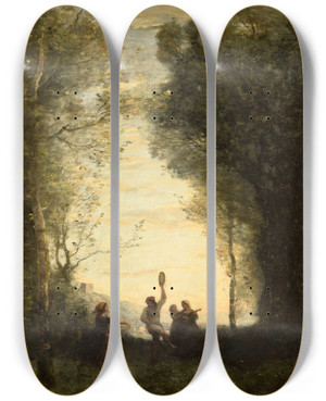 Triptych art skateboard deck of Jeanbaptistecamille Corot La Danse Italienne by Jean-Baptiste-Camille Corot (1796-1875)
