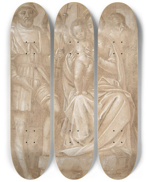 Triptych art skateboard deck of Bernardino Lanino The Virgin And Child With Saint Roch And Two Other Male Saints by Bernardino Lanino (1512-1582)