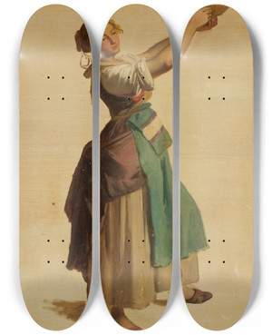 Triptych art skateboard deck of Johann Baptist Kirner Junge Frau Nach Rechts Einen Krug In Die Hhe Haltend by Johann Baptist Kirner (1806-1866)