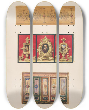 Triptych art skateboard deck of Julesedmondcharles Lachaise Designs For Panels by Jules-Edmond-Charles Lachaise (1897)