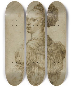Triptych art skateboard deck of Bartolomeo Passarotti Ideal Bust Of A Woman by Bartolomeo Passarotti (1529-1592)