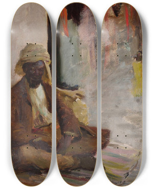 Triptych art skateboard deck of Jan Cigliski Young Tartar In Bakhchisaray From The Journey To Crimea by Jan Ciaglinski (1858-1913)