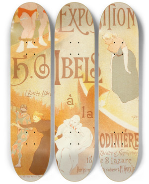 Triptych art skateboard deck of Henrigabriel Ibels Exposition De H G Ibels by Henri-Gabriel Ibels (1867-1936)