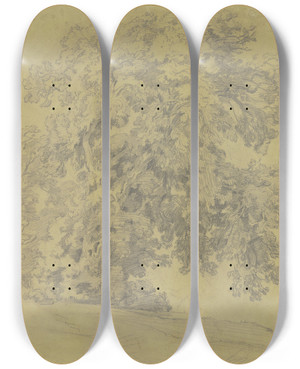 Triptych art skateboard deck of Friedrich Metz Oak Tree by Friedrich Metz (1820-1901)