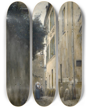 Triptych art skateboard deck of Stanislas Lpine Montmartre La Rue Saintvincent by Stanislas Lepine (1835-1892)