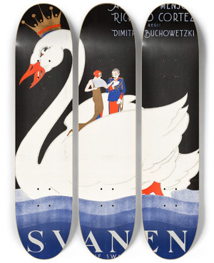 Triptych art skateboard deck of Eric Rohman The Swan by Eric Rohman (1891-1949)