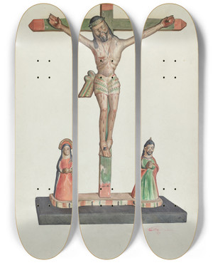 Triptych art skateboard deck of Carl Obergh Crucifix_2 by Carl Obergh