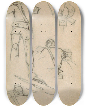 Triptych art skateboard deck of Winslow Homer Study Of Soldiers Taking Aim by Winslow Homer (1836-1910)