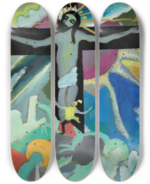 Triptych art skateboard deck of Wassily Kandinsky Gekreuzigter Christus by Wassily Kandinsky (1866-1944)