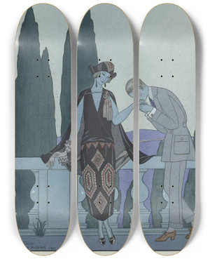 Triptych art skateboard deck of George Barbier La Villa Deste France Xxe Sicle by George Barbier (1882-1932)