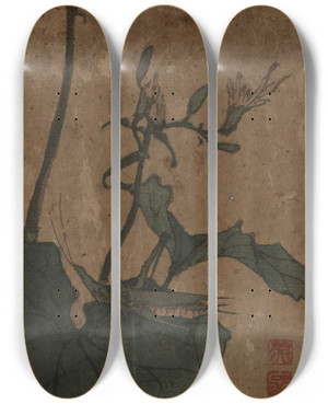 Triptych art skateboard deck of Keisai Eisen Batta by Keisai Eisen (1790-1848) Triptych art skateboard deck of Keisai Eisen Batta by Keisai Eisen (1790-1848)