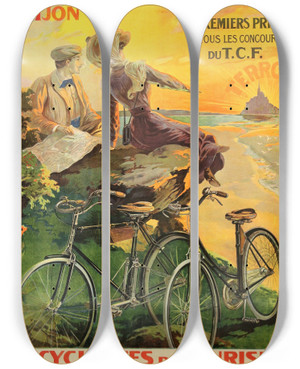 Triptych art skateboard deck of Nicolas Tamagno Terrot And Cie Dijon Bicyclettes De Tourisme by Nicolas Tamagno (1851-1933)