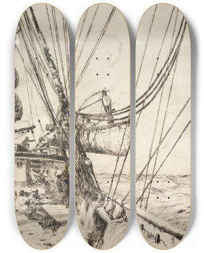 Triptych art skateboard deck of Arthur John Trevor Briscoe Man Overboard by Arthur John Trevor Briscoe (1873-1943)