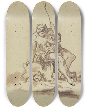 Triptych art skateboard deck of Alessandro Magnasco Sitting Shepherd by Alessandro Magnasco (1667-1749)