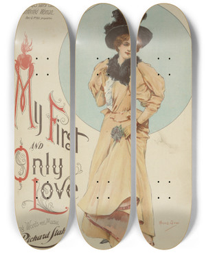 Triptych art skateboard deck of Archie Gunn My First And Only Love by Archie Gunn (1863-1930)