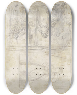 Triptych art skateboard deck of Philipp Winterwerb Ritter Vor Einer Dame Kniend Mdchen Mit Kerze by Philipp Winterwerb (1837-1873)