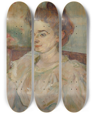 Triptych art skateboard deck of Henri De Toulouselautrec Portrait De Batrice Tapi De Cleyran by Henri de Toulouse-Lautrec (1864-1901)