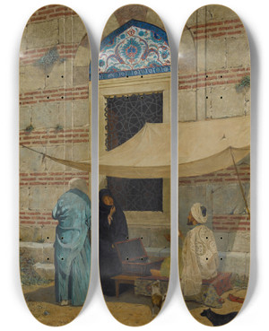 Triptych art skateboard deck of Osman Hamdi Bey Public Scribe by Osman Hamdi Bey (1842-1910)