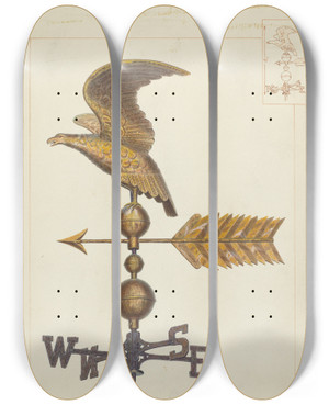 Triptych art skateboard deck of Edward L Loper Eagle Weather Vane by Edward L Loper (1916-2011)