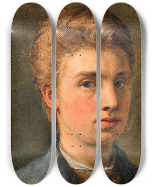 Triptych art skateboard deck of Holger Roed Selfportrait by Holger Roed (1846-1874)