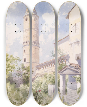 Triptych art skateboard deck of Ludwig Hans Fischer Caorle by Ludwig Hans Fischer (1848-1915)