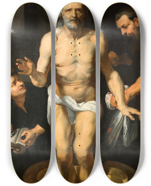 Triptych art skateboard deck of Follower Of Peter Paul Rubens The Death Of Seneca by Follower Of Peter Paul Rubens (1577-1640)