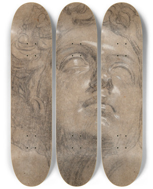 Triptych art skateboard deck of Jacopo Tintoretto Head Of Giuliano De Medici After Michelangelo by Jacopo Tintoretto (1518-1594)