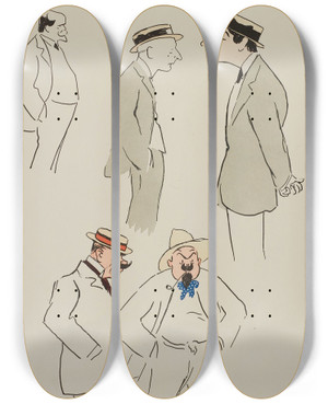 Triptych art skateboard deck of Georges Goursat Sem Cinq Personnages Dont Letellier by Georges Goursat (Sem) (1863-1934)