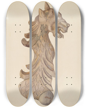 Triptych art skateboard deck of Harry King Head Of A Leopard by Harry King