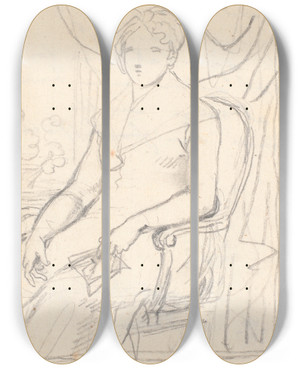 Triptych art skateboard deck of Jens Juel Kompositionsudkast Til Portrttet Af Grevinde Anna Joachima Danneskiollaurvigen Fdt Ahlefeldti Sit 74 R by Jens Juel (1745-1802)
