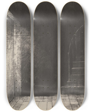 Triptych art skateboard deck of Odilon Redon I Saw A Flash Of Light Large And Pale by Odilon Redon (1840-1916)