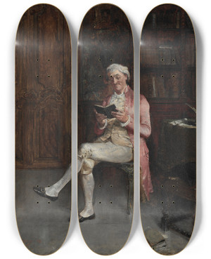 Triptych art skateboard deck of Walter Gay A Philosopher by Walter Gay (1856-1937)