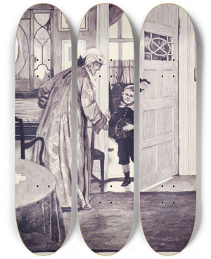 Triptych art skateboard deck of Hans Tegner Fairy Tales And Stories Pl24 by Hans Tegner (1853-1932)