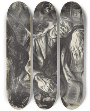 Triptych art skateboard deck of Nan Lurie Subway Scene by Nan Lurie (1910-1985)