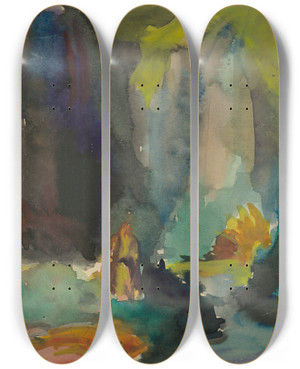 Triptych art skateboard deck of Jn Novk By The River by Jan Novak (1921-1944)