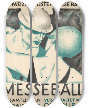 Triptych art skateboard deck of Burkhard Mangold Messeball by Burkhard Mangold (1873-1950)