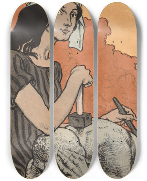Triptych art skateboard deck of Eugne Grasset Sculptress by Eugene Grasset (1841-1917)