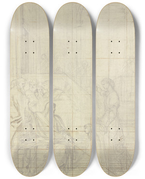 Triptych art skateboard deck of Eustache Le Sueur Christus Bei Maria Und Martha by Eustache Le Sueur (1616-1655)