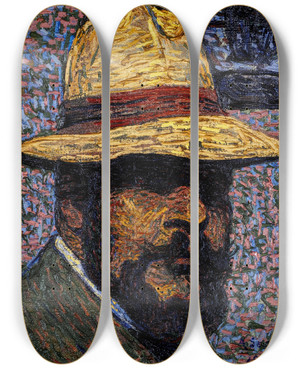 Triptych art skateboard deck of Arthur Segal Selbstportt by Arthur Segal (1875-1944)