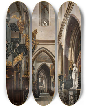 Triptych art skateboard deck of Saturnin Wierzyski View Of The Aisle In The Wawel Cathedral by Saturnin Swierzynski (1820-1885)