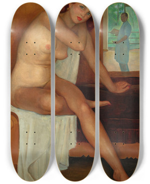 Triptych art skateboard deck of Ngel Zrraga Autorretrato Con Modelo by ngel Zrraga (1886-1946)