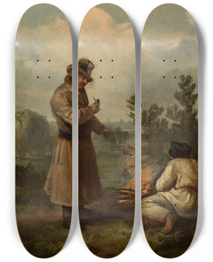 Triptych art skateboard deck of Franciszek Kostrzewski At Bonfire by Franciszek Kostrzewski (1826-1911) Triptych art skateboard deck of Franciszek Kostrzewski At Bonfire by Franciszek Kostrzewski (1826-1911)